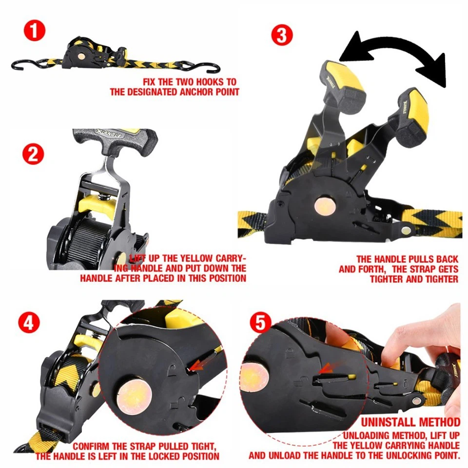 1inch X 10ft Upgraded Rubber Handle Retractable Ratchet Strap high quality